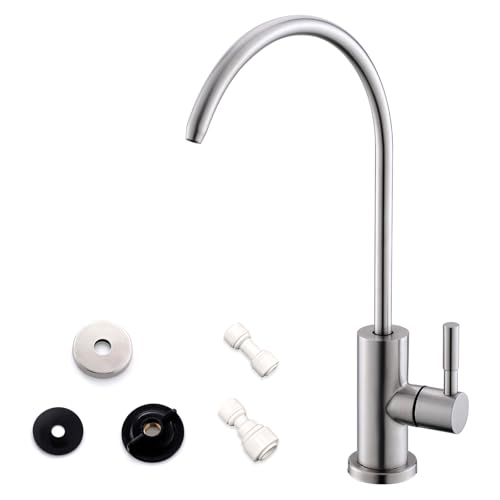 Comparison: Best Faucet Material For Hard Water 5 WEWE Drinking Water Faucet for Kitchen Sink, Kitchen Water Filter Faucet Stainless Steel for Reverse Osmosis or Water Filtration System Beverage Non-Air Gap RO Faucet Brushed Nickel Finish