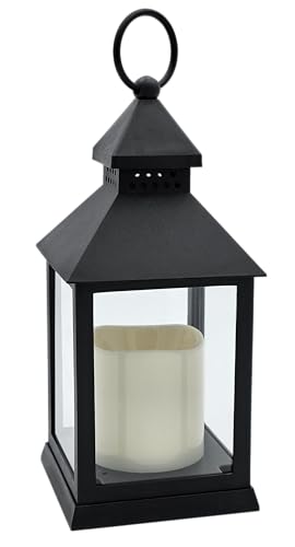 Laterne LED mit Timer batteriebetrieben flackerndes Licht Windlicht schwarz Deko Höhe 27,5 cm