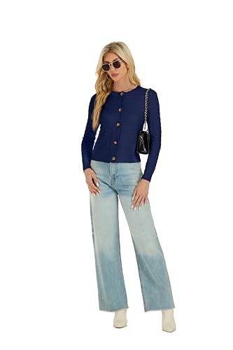 Image of Women's Long Sleeve Cropped Knitted Sweater Cardigan Button Down Open Front Knitted Shrug Sweaters