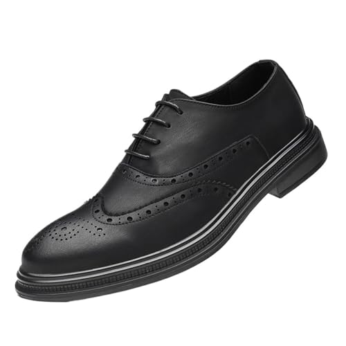 Mens Mid Heel Lace Up Oxford Shoes Genuine Leather Business Formal Arch Support Breathable Shoes