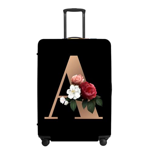 Image of Floral A lphabet Luggage Cover Set, Vintage Letter Print Waterproof Suitcase Protector, Travel Accessories for Women Men