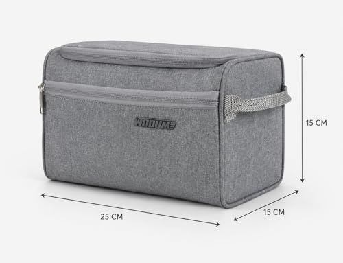Image of Wooum Travel Toiletry Bag for Men | Water-Resistant Bathroom Organizer with Hook | Compact Khadi Fabric Dopp Kit with Zipper & Mesh Pockets - Ideal for Travel, Gym & Daily Use (Tgrey)