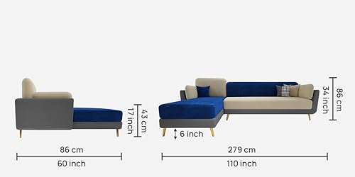 Image of Black Wood Modern Velvet RHS Sectional Sofa (3 + Lounger) with Extra Luxury Comfort for Bedroom, Living Room, Dining Room, Drawing Room, Home Office in Bug Resistant Wood Structure