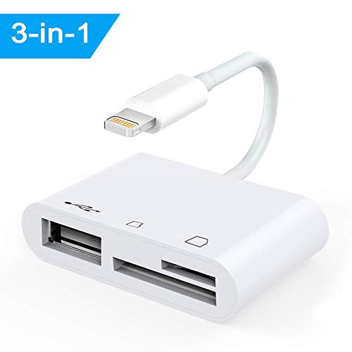SD Card Reader, Digital Camera Reader Adapter Cable, 3 in 1 Lighting to