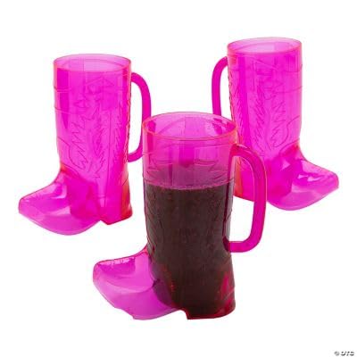 Fun Express Pink Cowgirl Boot Reusable BPA-Free Plastic Mugs - 12 Ct