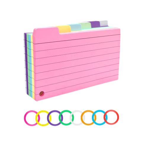 Tabbed Flash Cards Paper 150Pcs Colourful Index Cards Paper Revision Cards with 8 Binder Rings Lined Flashcards Note Taking Cards for Office School to Do List