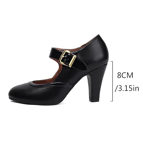 Women's Mary Jane Close Round Toe Vintage 1950s Heels Retro 1920s Victorian Pumps 1930s Shoes2