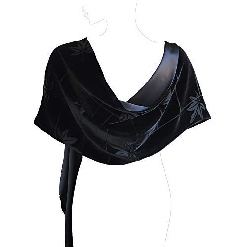 JennyJames Luxury Silk Base Burn-out Velvet Scarf Pure Silk Lining Solid Black, 70" L x 13" W2