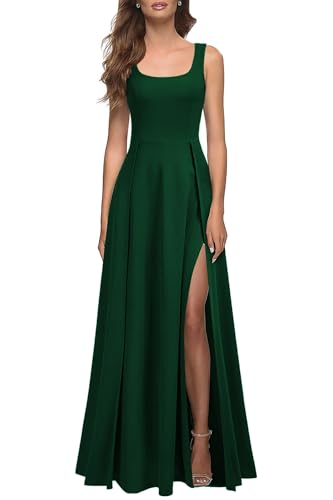 MUSHARE Women's Square Neck Sexy Split Cocktail Party Maxi Long Formal Dress Green