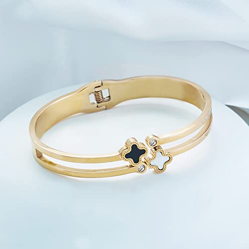 Pera Jewelry 14K Gold Plated Bangle Bracelet, Zirconia Simulate Diamond Bangle For Women With Gift Box, Buckled Nail Cuff Bold Bracelet #TOP2