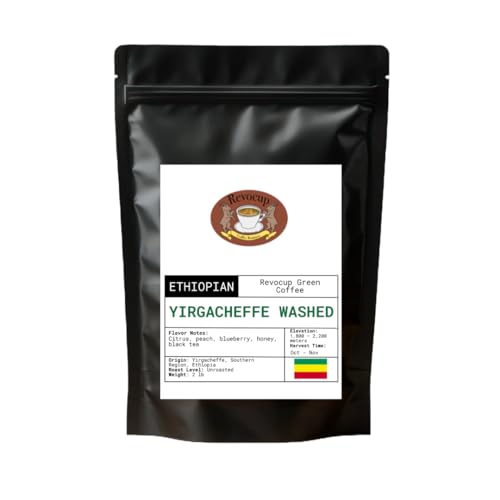 Ethiopian Yirgacheffe Washed Green Coffee Beans – Unroasted Heirloom Arabica | Bright Citrus &amp; Floral Notes | High-Altitude Specialty Grade for Home Roasters | Clean Cup Clarity | 2lb/32 Ounces