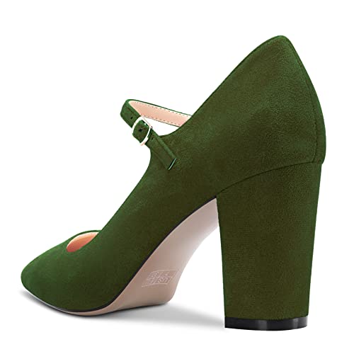 Aachcol Women Mary Jane Pumps Pointed Toe Ankle Strap Chunky Block Mid Heel Dress Shoes Suede Wedding Shopping 3 Inch3