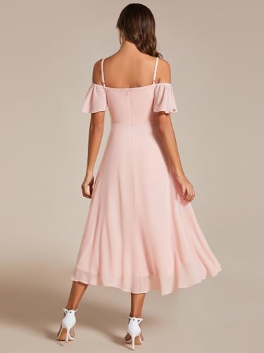 Image of Ever-Pretty Women's Summer Cold Shoulder Hi-Lo Asymmetrical Hem Flowy Chiffon Short Wedding Guest Dress 02103