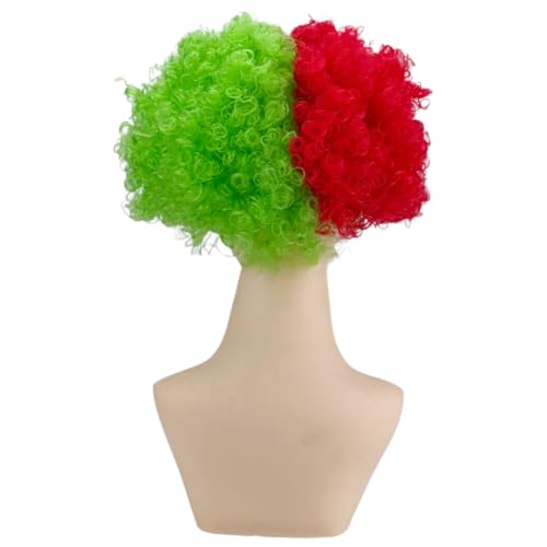 Image of FREE BEAUTY Portugal Flag Colored Afro Wig for Men Women 2026 World Cup Fan Wig Soccer Fans Cheer Hair Blue White Red Afro Wigs for Football Fans for Stadium Party Cosplay (Portugal)