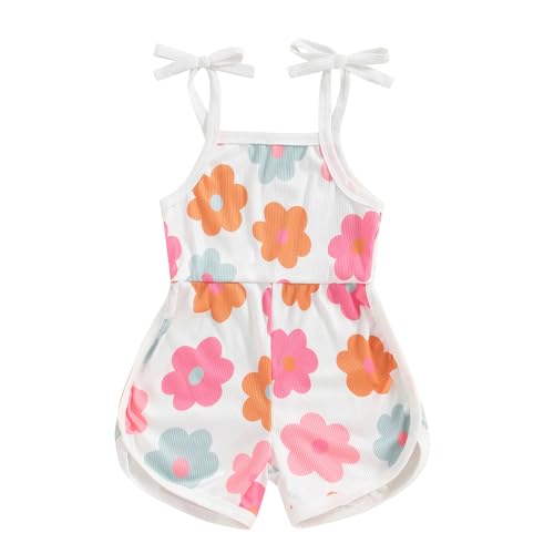 WZTYYDS Toddler Baby Girl Summer Clothes Floral Romper Tie-Up Strap Halter Jumpsuit Infant Summer Sling Playsuit 6M-3T (A-flower romper E 3-4 Years)