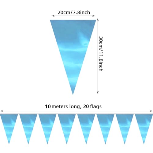 Image of 130FT LightBlue Triangle Pennant Banner Flag Metallic Fabric Bunting Garland for Christmas Graduation Wedding Engagement Anniversary Bachelorette Birthday Bridal Shower Valentines Hen Party Supplies