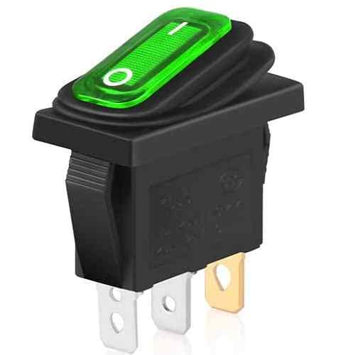 AUTOZOCO Interruptor basculante ON-OFF SPST 3 vias impermeable con led - 20 A - interruptor auxiliar luz - controlador eléctrico botonera - boton interruptor impermeable con luz led verde