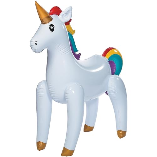 Fun Express Large Inflatable Unicorn Blow Up Animals Party Decorations - Life Size 4 Feet Tall Rideable Unicorn for Birthday Inflatable Decor | Unicorn Centerpieces for Kids Animal Party Supplies