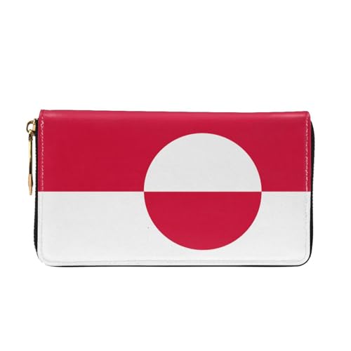 Leather Women Wallets, Long Credit Card Holder, Greenland flag Print Billfold Clutch & Travel Purse Large Capacity2