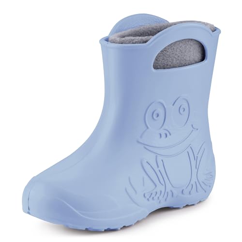 Ladeheid EVA Kinder Jungen Mädchen Gummistiefel Regenschuhe gefüttert LA-CA-03 (Hellblau, 22/23 EU)