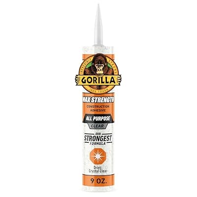 Gorilla Max Strength Clear Construction Adhesive, 9 ounce Cartridge, (Pack of 1)