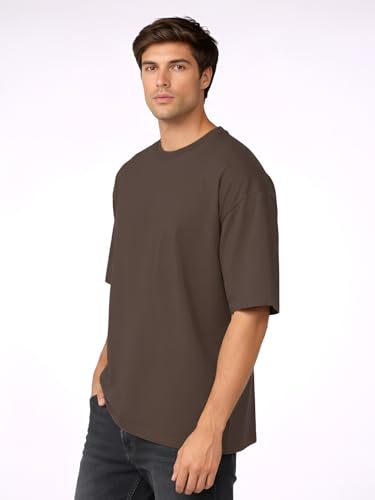 Image of CHKOKKO Oversized Tshirt for man Solid Classic Round Neck Loose Fit Half Sleeve Soft and Comfortable Casual Stylish wear for Summer