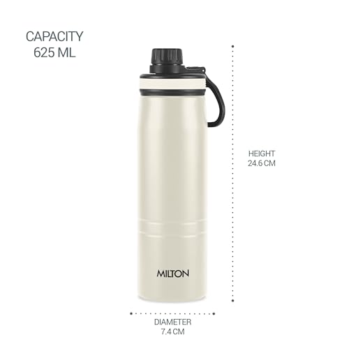 Image of Milton Sparkle 600 Thermosteel Water Bottle with Easy Sip Cap and Handle, 620 ml, Vacuum Insulated Stainless Steel, Hot and Cold, On The Go Bottle for Office College, Ivory