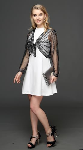 Women’s Mesh Bolero Shrug,Long Sleeve Formal Shrug Sheer Cardigan for Dress,Sheer Jacket Open Front Mesh Crop Top,Small4