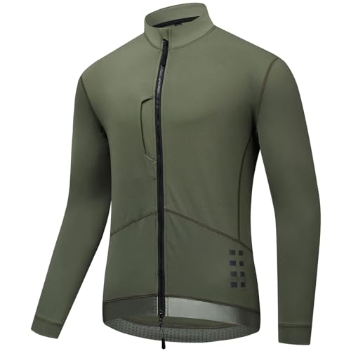 EFGETD Cycling Jackets Men Winter Windproof Thermal Fleece Coat Reflective Long Sleeved for Cycling, Climbing, Hiking(Green,XXX-Large)