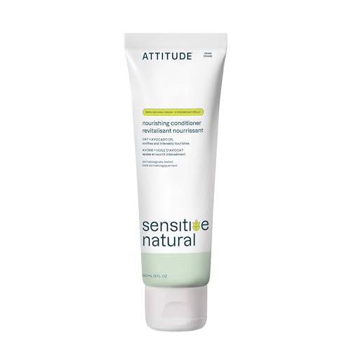 Image of ATTITUDE Hair Conditioner for Sensitive Dry Scalp, Dry and Damaged Hair, Soothing Oat, Naturally Derived Ingredients, Dermatologically Tested, Vegan Detangler, Nourishing, 8 Fl Oz