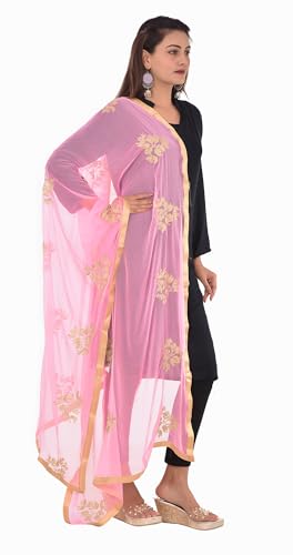 Image of Youthquake Golden Embroidered Work Chiffon Dupatta For Womens & Girls With 4 Side Gold Lace