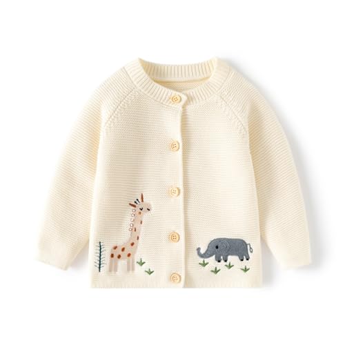 Baby Toddler Boy Girl Knit Sweater Cardigan, 100% Cotton, Animal Embroidery
