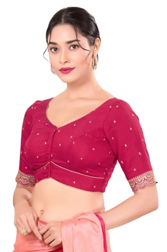 Image of Vamas Women's Silk Padded Self Design Half Sleeve Readymade Saree Blouse (X-1209.ELB)