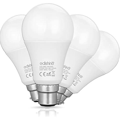 EDISHINE 4 Pcs Bayonet Light Bulb 100W, B22 LED Bulbs Warm White 2700K, 15W 1521LM A60 Energy Saving Light Bulbs for Lamps, Bathroom Light Bulb, LED Lights for Bedroom, Non-dimmable Cover