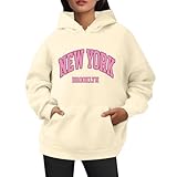 Generisch Sudadera con capucha para mujer con estampado de Brooklyn de Nueva York, manga larga, estilo universitario, sudadera informal con bolsillo canguro, Style_z01 Beige, S