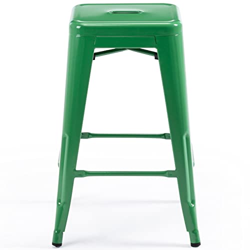 Vogue Furniture Direct 24 Inch Metal Bar Stools, Backless Counter Height Barstools, Indoor Outdoor Stackable Stools With Square Seat, Set Of 4 (Green) #TOP6
