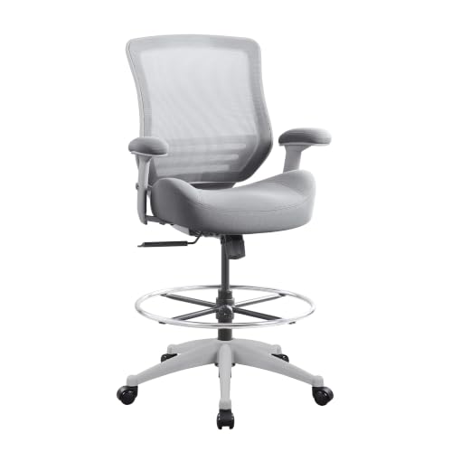 Image of BOLISS 400lbs Mid Back Mesh Ergonomic Drafting Chair Office for Adjustable Desk Wide Chair Built-in Lumbar Support Big Adjustable Foot Ring Height Adjustable Armrest (Grey)