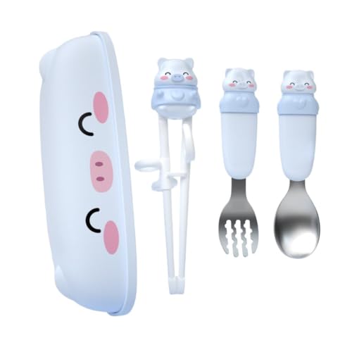 Klivex かわいい 子供用食器セット、箸・スプーン・フォーク含む、304食品級ステンレス製、持ち運びやすく、環境に優しい、学習箸付きの子供用、家庭や旅行・学校・キャンプに適用 (C)