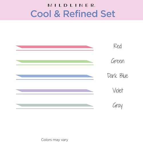 Zebra Pen Mildliner Dual-Tip Highlighter Set, Broad and Fine Tips, No Bleed, Ideal for Bible Highlighting, Journaling and Note-Taking, Assorted Cool and Refined Ink Colors, 5-Pack (78205)