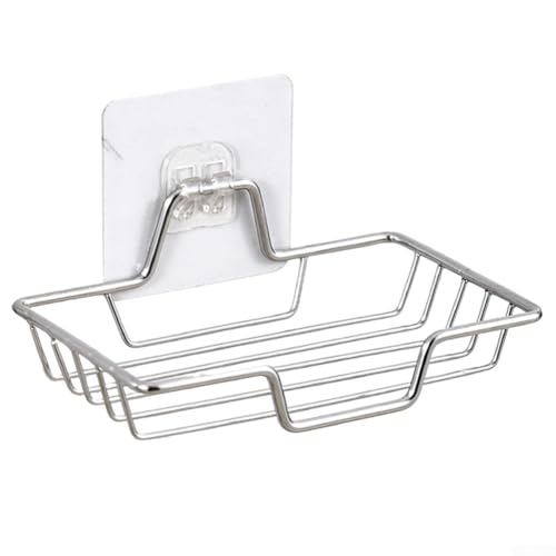 Porte-savon mural en acier inoxydable pour salle de bain, sans perçage, avec design en maille, drainage efficace de l'eau et rangement hygiénique (argent 1)