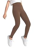 Milumia Girls Wideband Waist Leggings High Waisted Tights Workout Yoga Skinny Pants (A Mocha Brown, 11 Years)