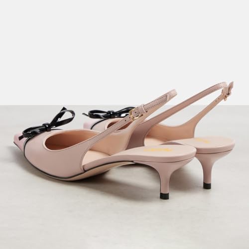 Pazzion Women Trendy Closed Pointy Toe Bows Pumps Slingback Strap Buckle Low Kitten Heels Wedding Prom Evening Shoes Size 4-16 US3