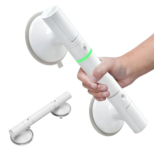 WIXOVO Asa de Seguridad para Baño con Ventosa, MAX 110 KG Agarraderas Baño para Mayores, 35,5 CM Agarrador Ducha Personas, Asidero Barra Ducha sin Taladro Antideslizante para Discapacitados Niños