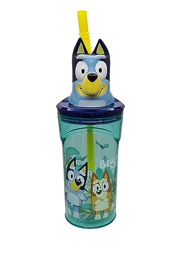 Stor Vaso Infantil Reutilizable con Pajita y Tapa con figurita 3D y Capacidad de 360 ml de Bluey
