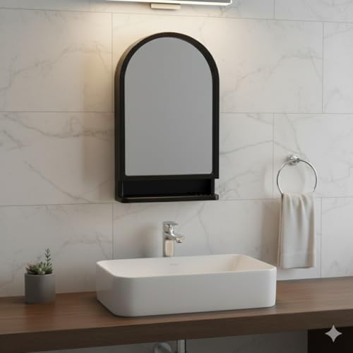 Image of BRANCO Plastic Ideal Mirror Cabinet | Multipurpose Cabinet | Wall Mounted Hanging Mirror Bathroom Accessories | Mirror Cabinet for Living Room, Bathroom, Bedroom (Black)