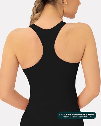 PAVOI ACTIVE Racerback Workout Tank Tops for Women Built in Bra - Medium Support Scoop Athletic Tank Top Shelf Bra, HiPerform2