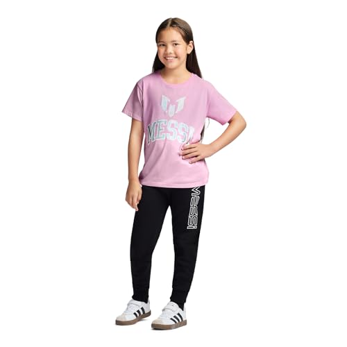 Image of Messi Girls' Lifestyle Short Sleeve T-Shirt, Slim-fit Graphic Tee, Cotton Blend Fabric