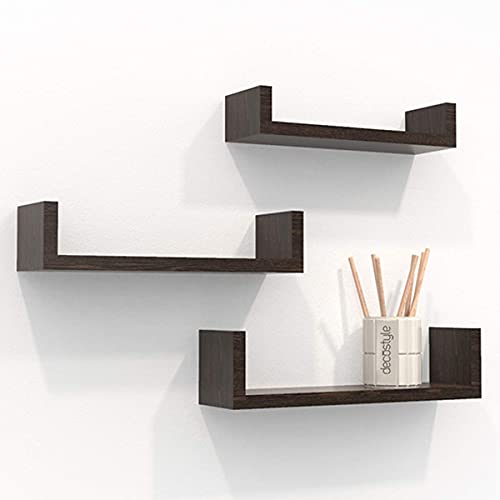 Image of Wooden Wall Mounted Shelf for Home Office, Decoration (Number of Shelves - 3) (Black)
