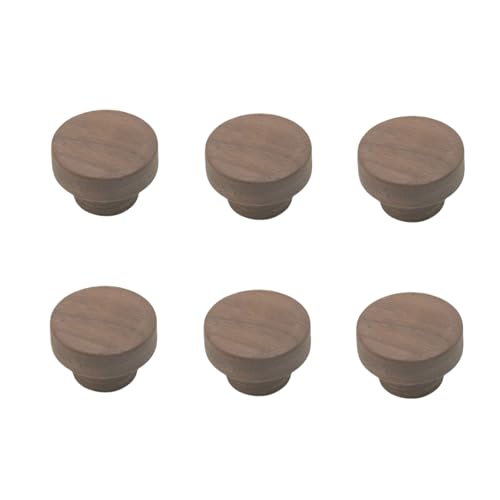 SANCHAKOU Pomos Tiradores 6 Piezas Puerta Redonda Manijas De Madera Armario Manijas De Madera Maciza Cajón Zapatero Manijas De Madera Original De Un Solo Orificio Planas Redondas 35 Mm Nogal Negro