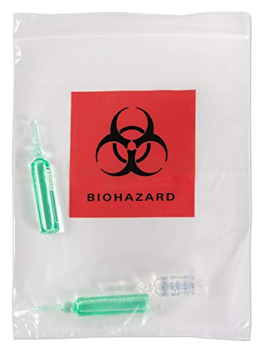 APQ Pack of 100 Biohazard Specimen Bags, Red and Black 6 x 9